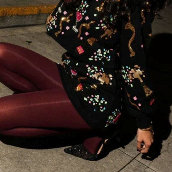 Queen Of Sparkles Black Multi Champagne Bottle And Coupe Skort - Picture 3 of 3